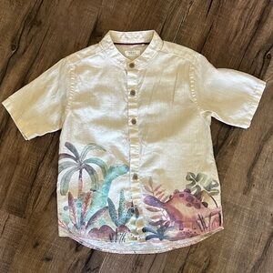 Kids Beige Cotton and Linen blend Jungle Print Shirt
